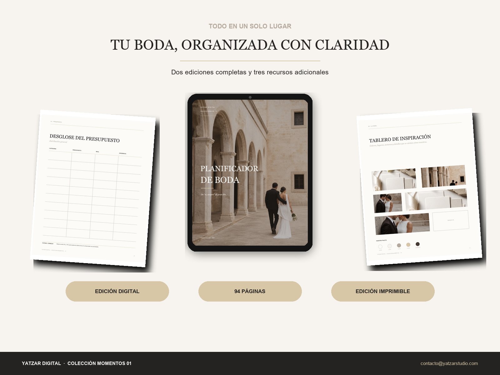 Contenido incluido en el Planificador de Boda Yatzar Studio