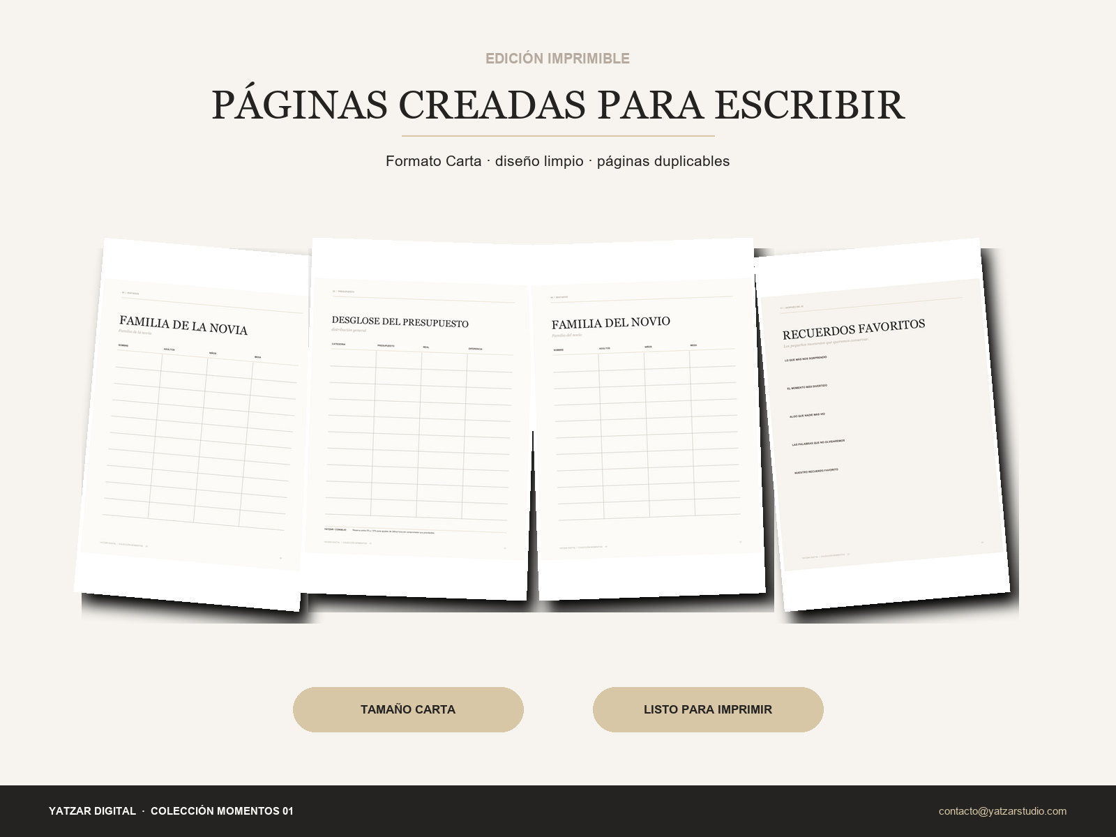 Edición Imprimible tamaño Carta del Planificador de Boda