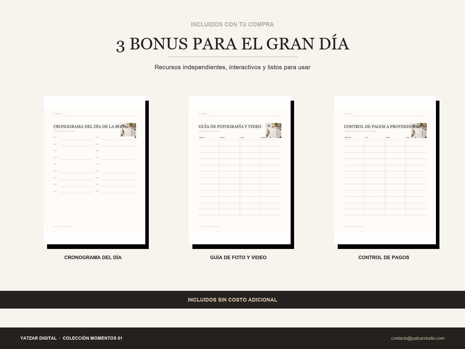Tres bonus del Planificador de Boda Yatzar Studio